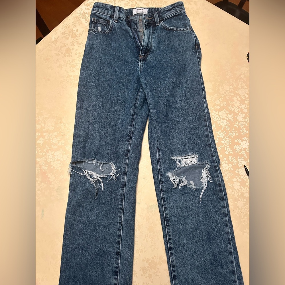 Cotton On Womens Medium Wash Ripped Straight Jeans Size 2
